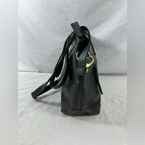 Genuine vintage large black leather tote bag carryall work school laptop carrier - Picture 7 of 16